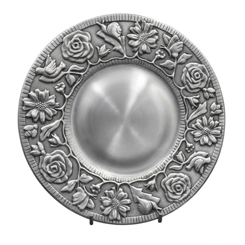 Wilton Armetale Floral Garden Pewter Plate‎ Rose Daisy Butterfly Bee Snail Decor